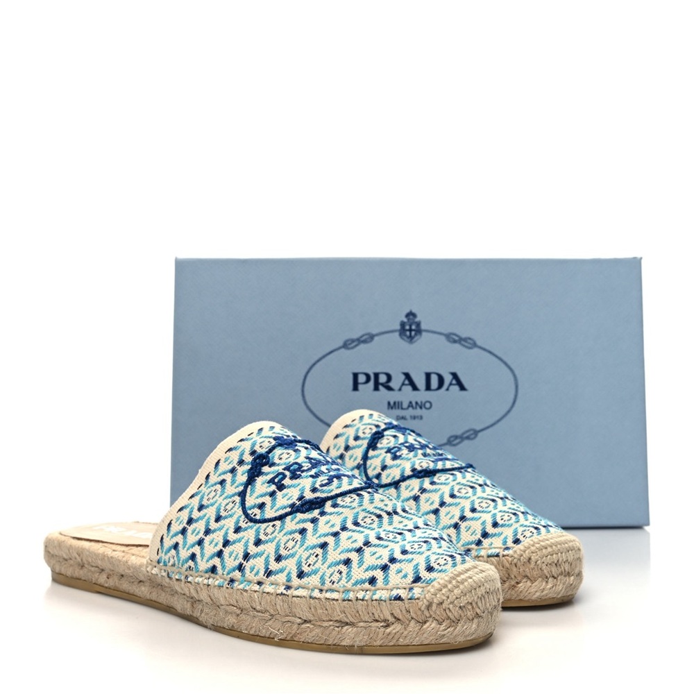 Prada Nastro Jacquard Logo Slip On Espadrille Mule